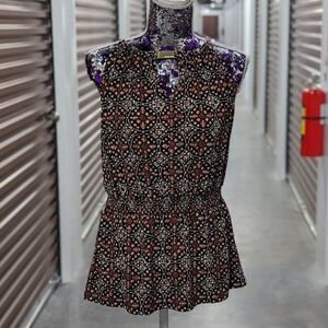 Michael Kors Women's Size‎ XL Black & Orange Mandala Print Tank Top Blouse
